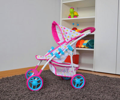 Milly Mally nukkevaunu malli Natalie, väriltään Candy. Vaunuissa pinkki kuosi ja vaaleanpunaiset renkaat.