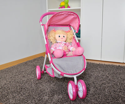 Milly Mally -nukkavaunut malli Susie Prestige. Vaunuissa vaaleanpunainen kuosi ja säädettävä työntöaisa.