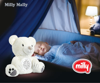 Milly Mally -merkkinen pehmoleluprojektori, jossa karhun muotoinen ulkoasu.