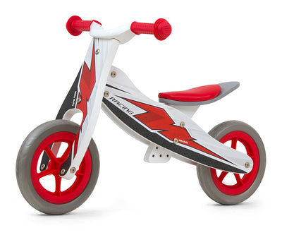 Milly Mally 2-in-1 Look Racing -ajoneuvo, jossa punaiset ja mustat värit sekä urheilullinen muotoilu.