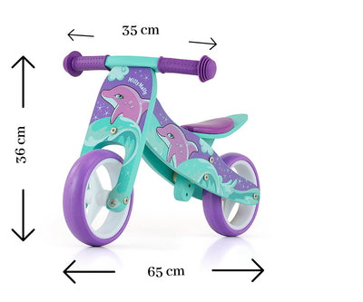 Milly Mally Ride-On 2in1 -leikkiauto, jossa on delfiinimuotoilu.