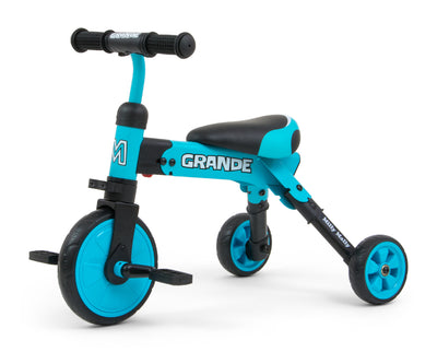 Milly Mally Ride-On Bike 2in1 Grande -sininen, lasten potkupyörä, jossa säädettävä istuin ja työntöaisa.