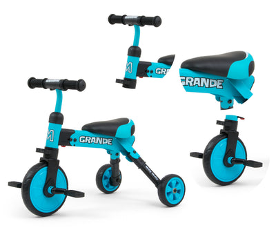 Milly Mally 2in1 Grande Blue -ajopyörä, jossa on sininen runko ja kaksi pyörää.