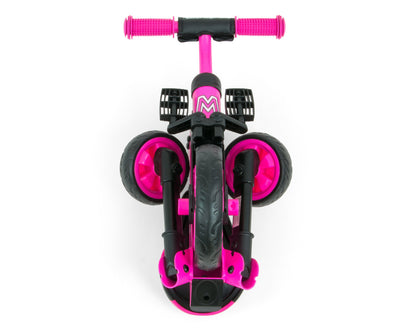 Milly Mally 2-in-1 Ride-On Bike Grande -pinkki, lasten ajoneuvo, jossa on kaksi käyttömahdollisuutta: työntöaisalla tai jalkojen liikuttamisella.