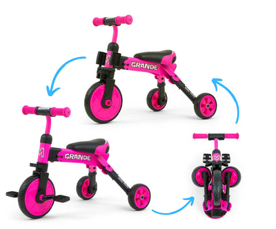Milly Mally Ride-On Bike 2in1 Grande Pink -lasten polkupyörä vaaleanpunaisena.