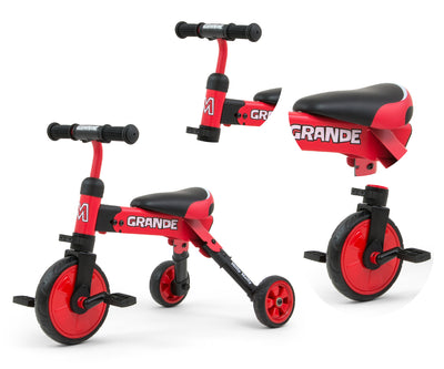 Milly Mally Ride-On Bike 2in1 Grande -punainen, polkupyörä ja potkupyörä yhdessä.