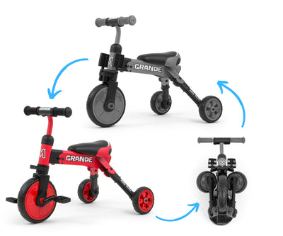 Milly Mally Ride-On Bike 2in1 Grande -punainen. Kaunis punainen lasten polkupyörä, jossa on kaksi erilaista käyttövaihtoehtoa.