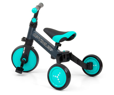 Milly Mally Ride-On Bike 3in1 Optimus -minttuvärinen kolmipyöräinen lapsille.