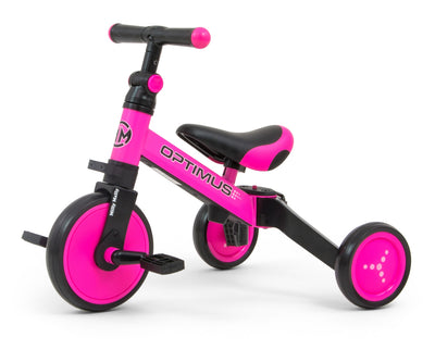 Milly Mally Ride-On Bike 3-in-1 - Optimus Pink -lasten ajoneuvo pinkkinä.