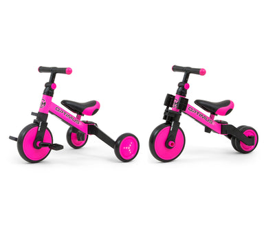 Milly Mally Ride-On Bike 3-in-1 Optimus Pink -kolmipyöräinen lasten ajoneuvo vaaleanpunaisena.