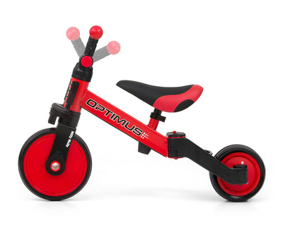 Milly Mally Ride-On Bike 3-in-1 Optimus -punainen -kolmipyöräinen lasten ajoneuvo.