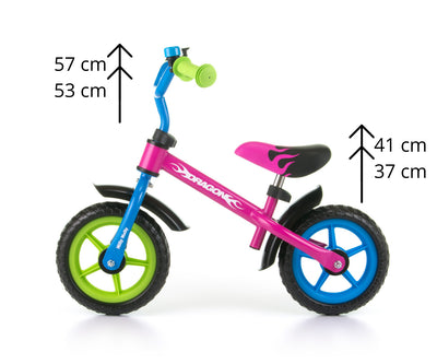 Kuva Milly Mally -merkkisestä kävelytähtipyörästä, jossa on lohikäärmeaiheinen design ja useita eri värejä.