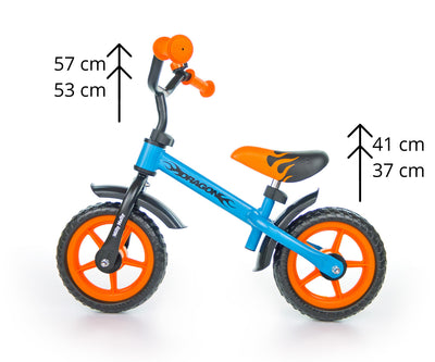 Kuva Milly Mally -merkkisestä kävelykärrystä, jossa on lohikäärmeaiheinen orange-sininen design.