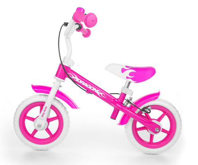 Milly Mally kävely- ja pyöräilyteline, pinkki lohikäärmeen kuviolla.