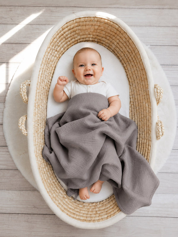 My Sweet Baby - Musliiniviltti lapsille tupsuilla - antrasiitti