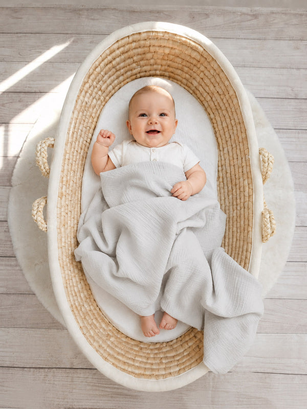 My Sweet Baby - Musliiniviltti lapsille tupsuilla - harmaa