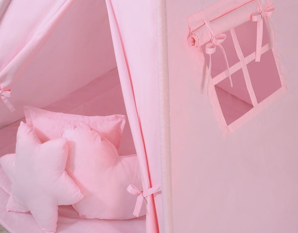 Bobono - Tiipii-teltta lapsille koristetöyhenillä - pinkki