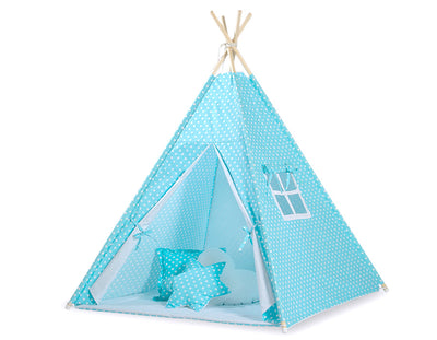 Leikkiteltta + Pehmuste - White Dots On Turquoise