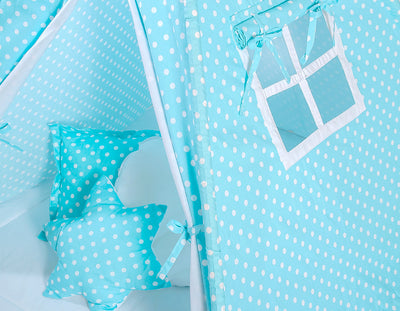 Leikkiteltta + Pehmuste - White Dots On Turquoise