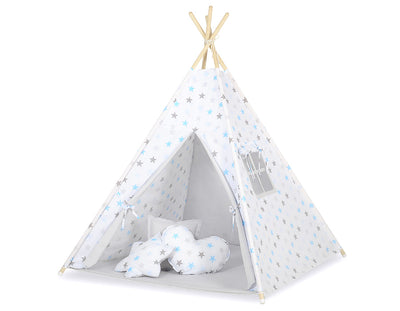 Leikkiteltta + Pehmuste - Blau Stars/Grey