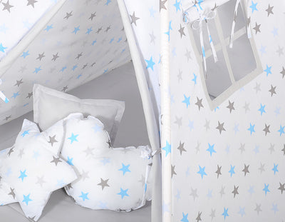 Leikkiteltta + Pehmuste - Blau Stars/Grey