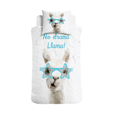 Valkoinen puuvilla pussilakanasetti No Drama Llama