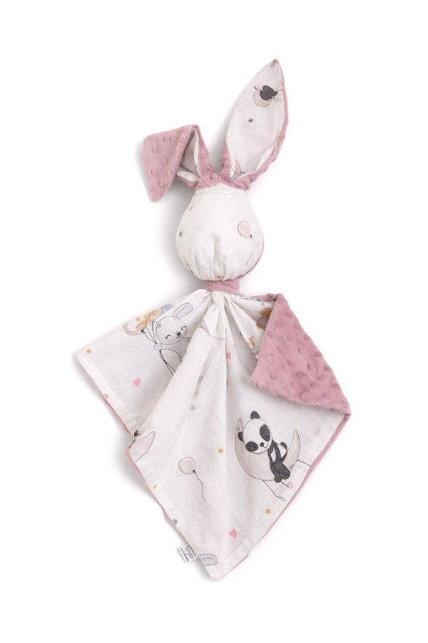 Bobono - Doudou pehmopupu kaksipuolinen puuvilla ja minky - Ilmapallot - murrettu pinkki