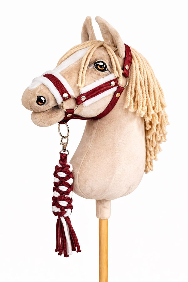 Super Hobby Horse - Hobby Horse A3 riimu valkoisella karvareunuksella ja naruriimu valkoinen-viininpunainen