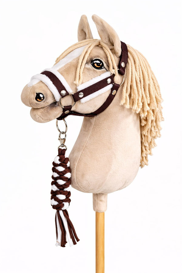 Super Hobby Horse - Hobby Horse riimu A3 valkoisella tekoturkiksella + kiinnitysnaru nyöriä valko-ruskea