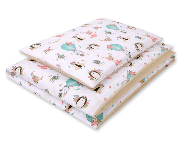 Bobono - Vauvan puuvillainen vuodevaatesetti 2-osainen 135x100 cm - ketut beige/beige