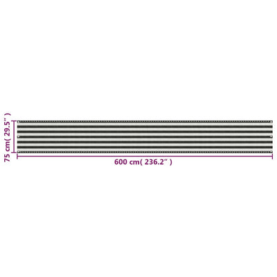 Parvekkeen Suoja HDPE 75x600 cm Antrasiitti ja valkoinen
