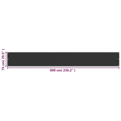 Parvekkeen Suoja HDPE 75x600 cm Antrasiitti
