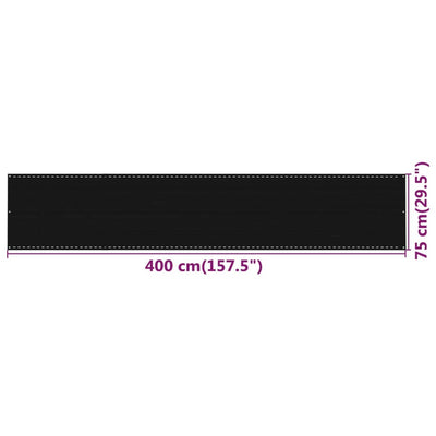 Parvekkeen suoja musta 75x400 cm HDPE
