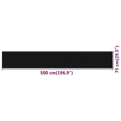 Parvekkeen suoja musta 75x500 cm HDPE