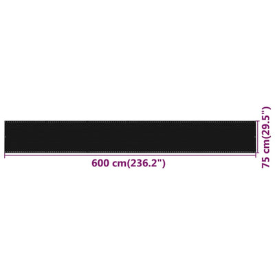 Parvekkeen suoja musta 75x600 cm HDPE