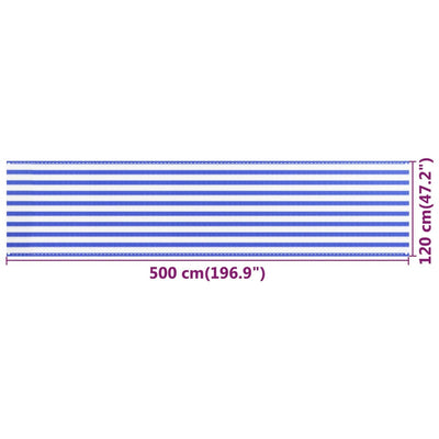 Parvekkeen suoja sininen ja valkoinen 120x500 cm HDPE
