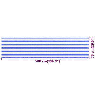 Parvekkeen suoja sininen ja valkoinen 75x500 cm HDPE