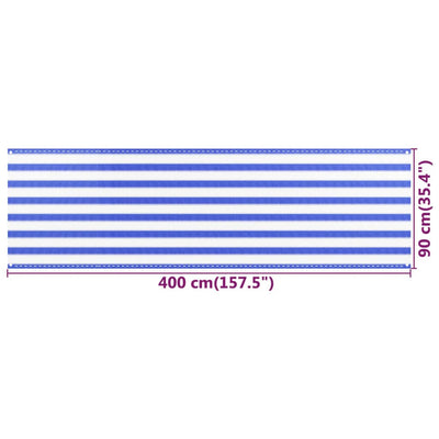 Parvekkeen suoja sininen ja valkoinen 90x400 cm HDPE