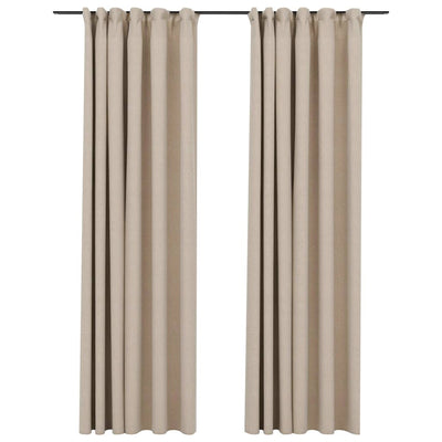 Pellavamaiset pimennysverhot koukuilla 2 kpl beige 140x225 cm