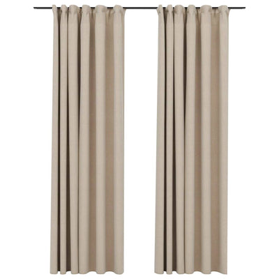 Pellavamaiset pimennysverhot koukuilla 2 kpl beige 140x245 cm