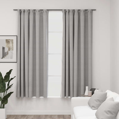 Pellavamaiset pimennysverhot koukuilla 2 kpl harmaa 140x175 cm