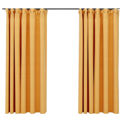 Pellavamaiset pimennysverhot koukuilla 2 kpl kelt. 140x175 cm