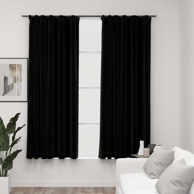 Pellavamaiset pimennysverhot koukuilla 2 kpl musta 140x175 cm