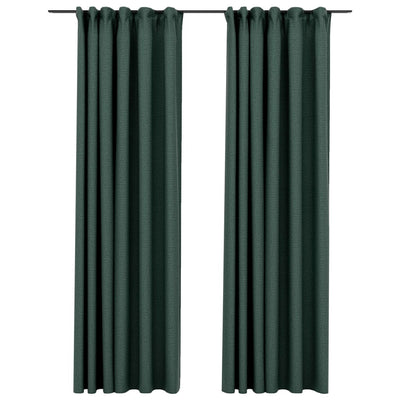 Pellavamaiset pimennysverhot koukuilla 2 kpl vihreä 140x225 cm
