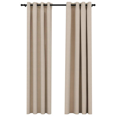Pellavamaiset pimennysverhot renkailla 2 kpl beige 140x245 cm
