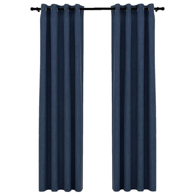 Pellavamaiset pimennysverhot renkailla 2 kpl sininen 140x225 cm