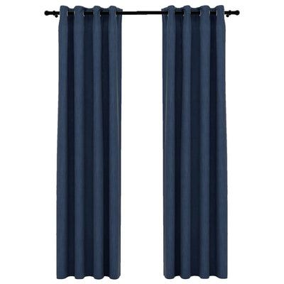 Pellavamaiset pimennysverhot renkailla 2 kpl sininen 140x245 cm