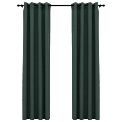 Pellavamaiset pimennysverhot renkailla 2 kpl vihreä 140x225 cm