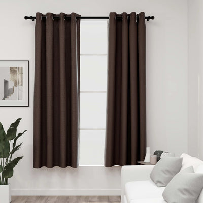 Pellavamaiset pimennysverhot renkailla 2kpl rusk/harm 140x175cm