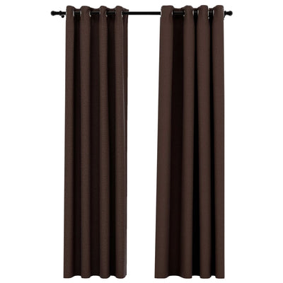Pellavamaiset pimennysverhot renkailla 2kpl rusk/harm 140x225cm